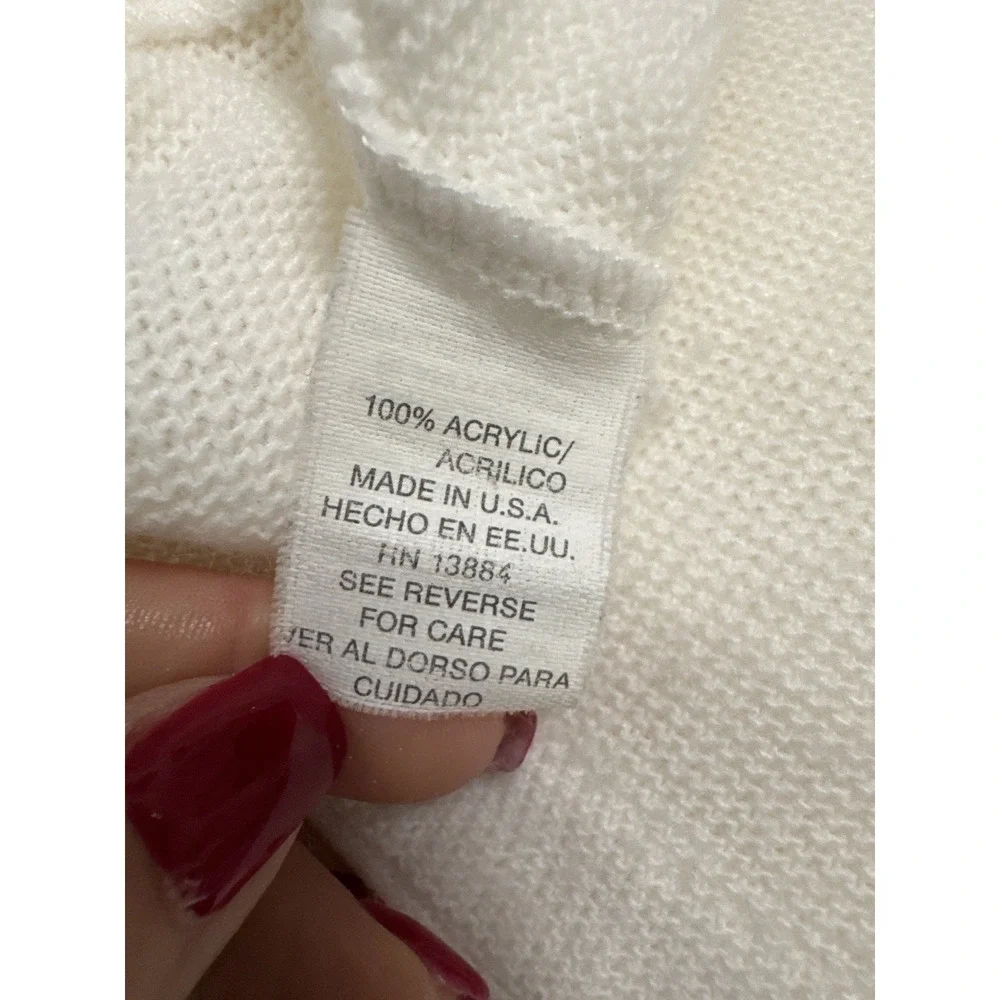 Vintage IZOD USA Cardigan Sweater Crest Logo‎ White Acrylic Knit Preppy 80s 90s